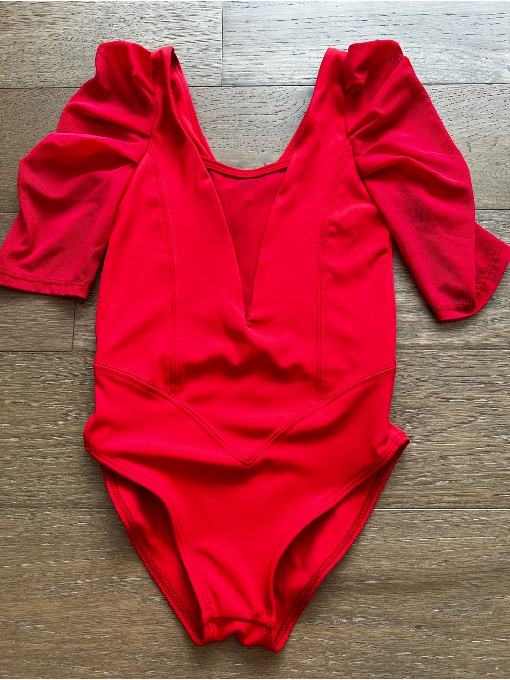 Girls Red Puff-Sleeve V-Neck Bodysuit